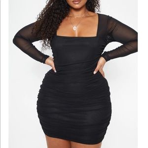 PLT ruched square neck dress